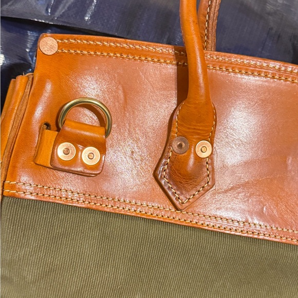 Atorie Old Urban Women's Tan Leather and Green Canvas Bag - Picture 9 of 16